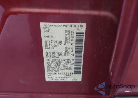 2020 Nissan Murano Sv Intelligent Awd из США, поврежденный, VIN 5N1AZ2BS5LN133988